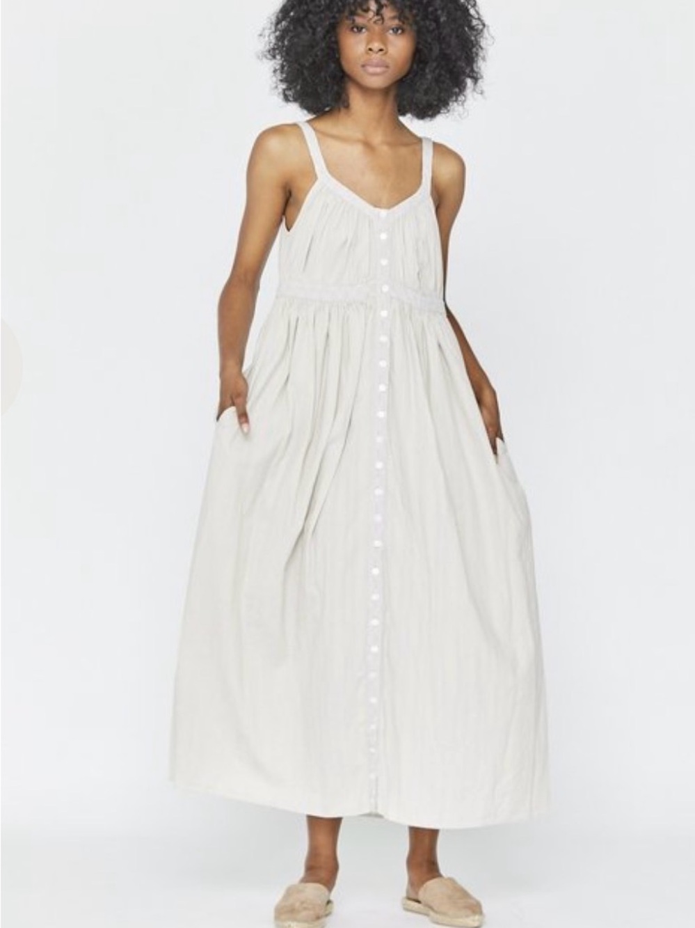 esby Light Cream Button-Front Maxi Dress